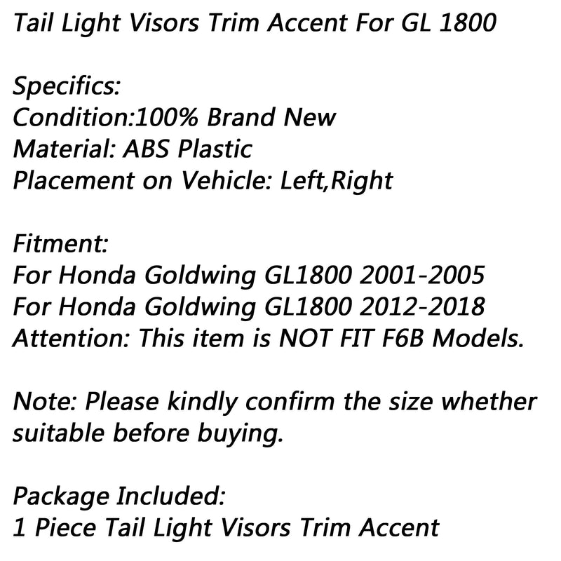 Embellecedor de bisel de luz trasera de maletero superior de plástico ABS, acento para Honda Goldwing GL1800 genérico