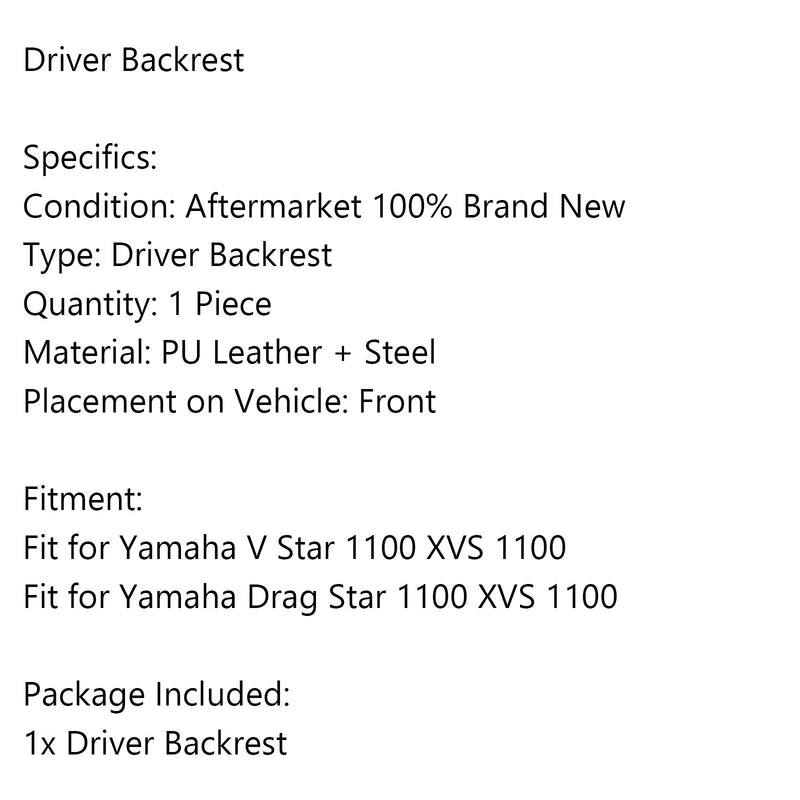 Motorcyklist Rider Ryggstöd till Yamaha V Star 1100 XVS 1100 Drag Star