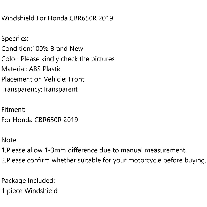 ABS-moottoripyörän tuulilasi Honda CBR650R 2019-2022