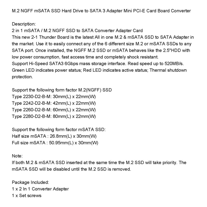 Unidade de disco rígido M.2 NGFF mSATA SSD para adaptador SATA 3 PCI-E Card Board Converter