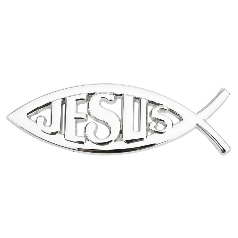 Adesivo 3D para carro Emblema Decalque Deus Religioso para Jesus Cristão Peixe Símbolo Prata