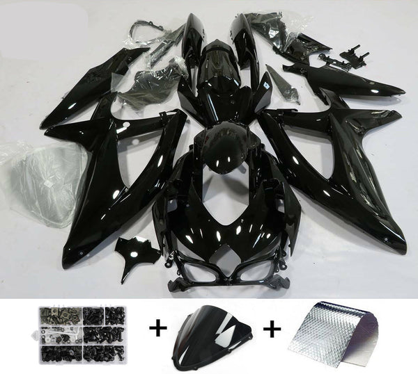 Zestaw plastikowych wtrysków owiewek, czarny błyszczący, pasuje do Suzuki GSXR600/750 2008-2010