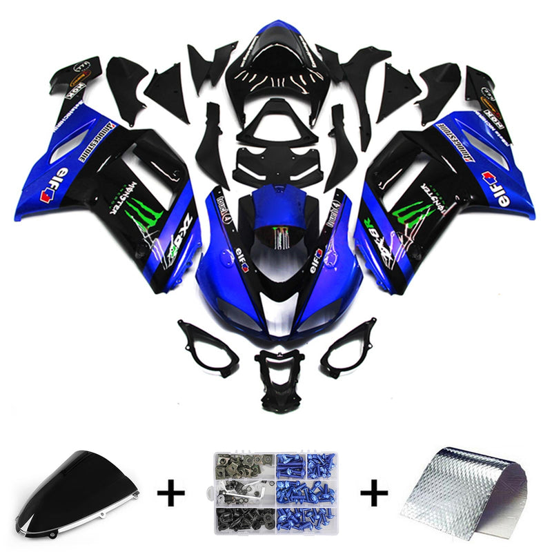 Kit de carenagem Amotopart Kawasaki ZX6R 636 2007-2008 corpo plástico ABS