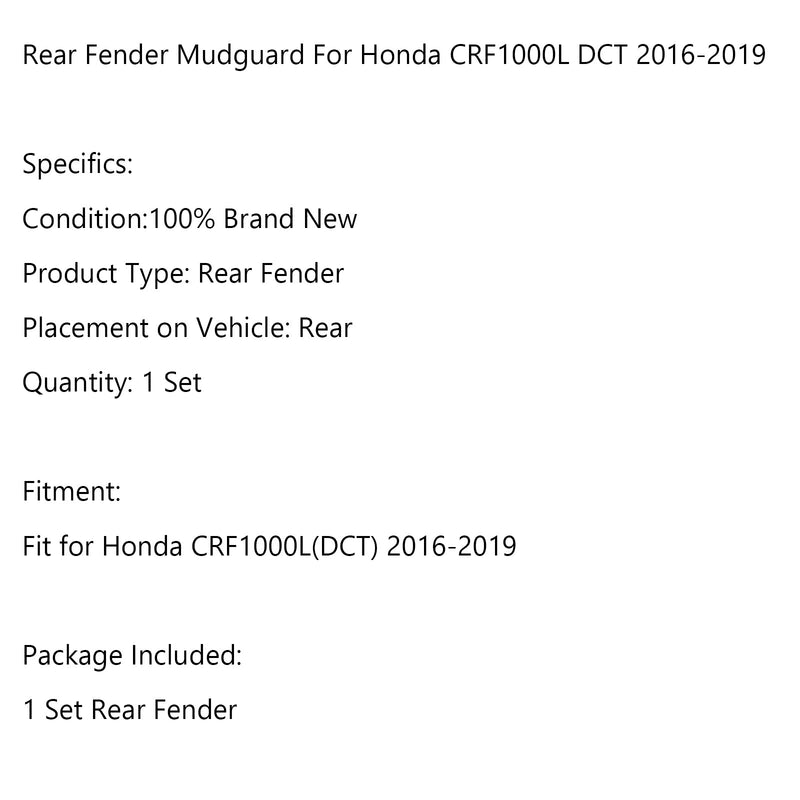 Pára-lama traseiro pneu Hugger roda protetor contra respingos para Honda CRF1000L DCT 16-19 Genérico