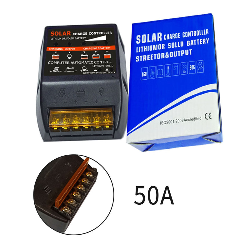 Solar laddningsregulator PWM 10A-50A 12V inbyggd timer batterikontrolladapter