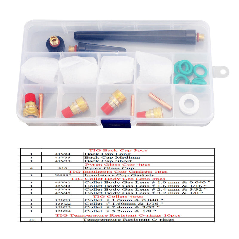 TIG kaasulinssi holkkirunko Pyrex Cup Kit Wp 9 20 25 TIG hitsauspoltin 26 kpl