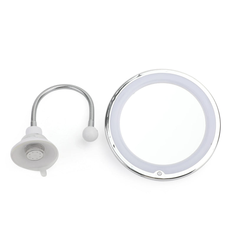 10x Espejo de maquillaje de cuello de cisne flexible con soportes de luz LED Succión de baño 7"