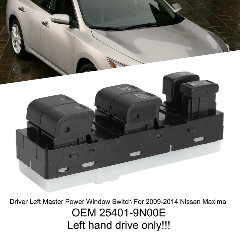 2009-2014 Nissan Maxima 25401-9N00E Interruptor de ventanilla eléctrica principal izquierdo del conductor