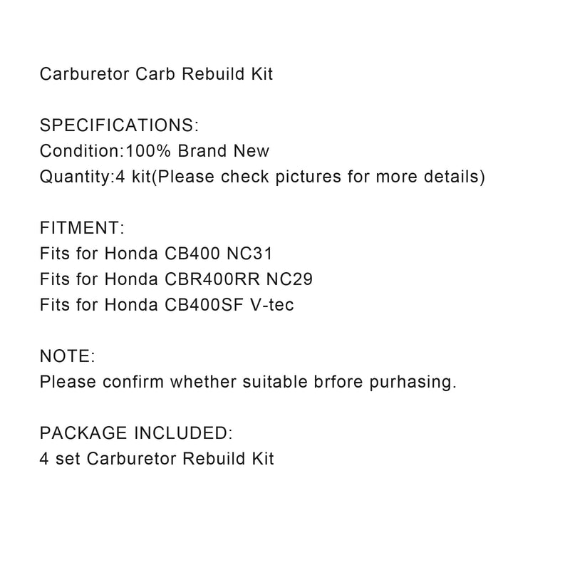 4x kit de reparación de carburador para Honda CB400 NC31 CBR400RR NC29 CB400SF V-tec Generic