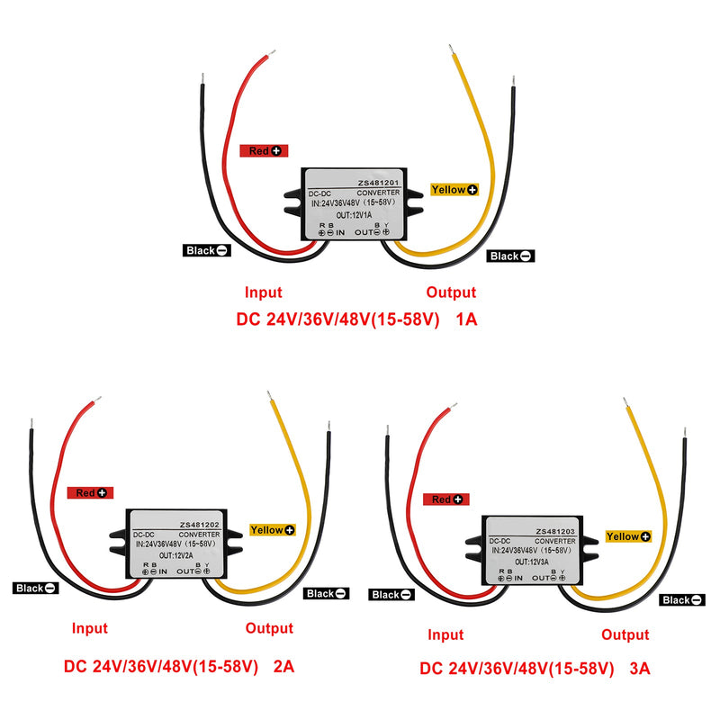 Vanntett DC-DC omformer 24V 36V 48V trinn ned til 12V strømforsyningsmodul