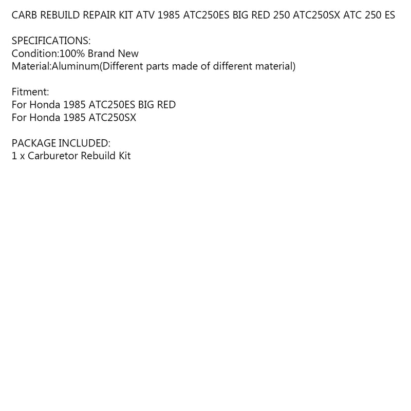 Kit de reparación y reconstrucción de carbohidratos para Honda ATC250ES BIG RED 250 ATC250SX ATC 250 ES 1985 Genérico