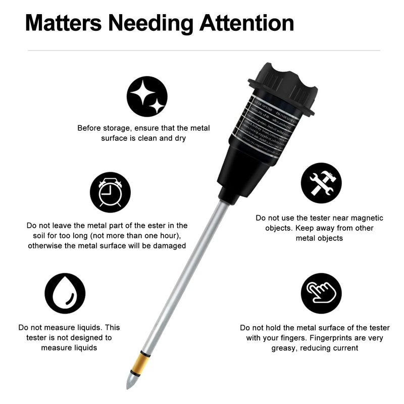 Probador portátil de PH del suelo, medidor de PH y humedad con sonda de metal de 295mm de largo