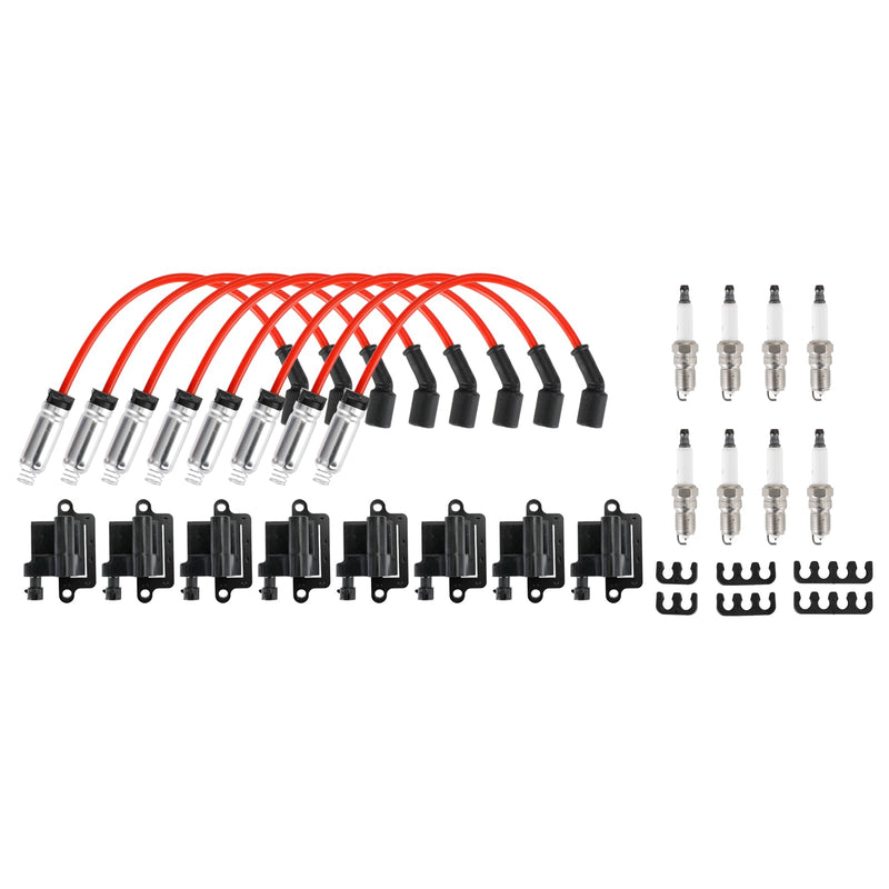 2003-2004 Chevrolet Express 3500 Sonora SSR Trailblazer GMC Envoy Pacote com 8 bobinas de ignição quadradas e cabos de velas de ignição