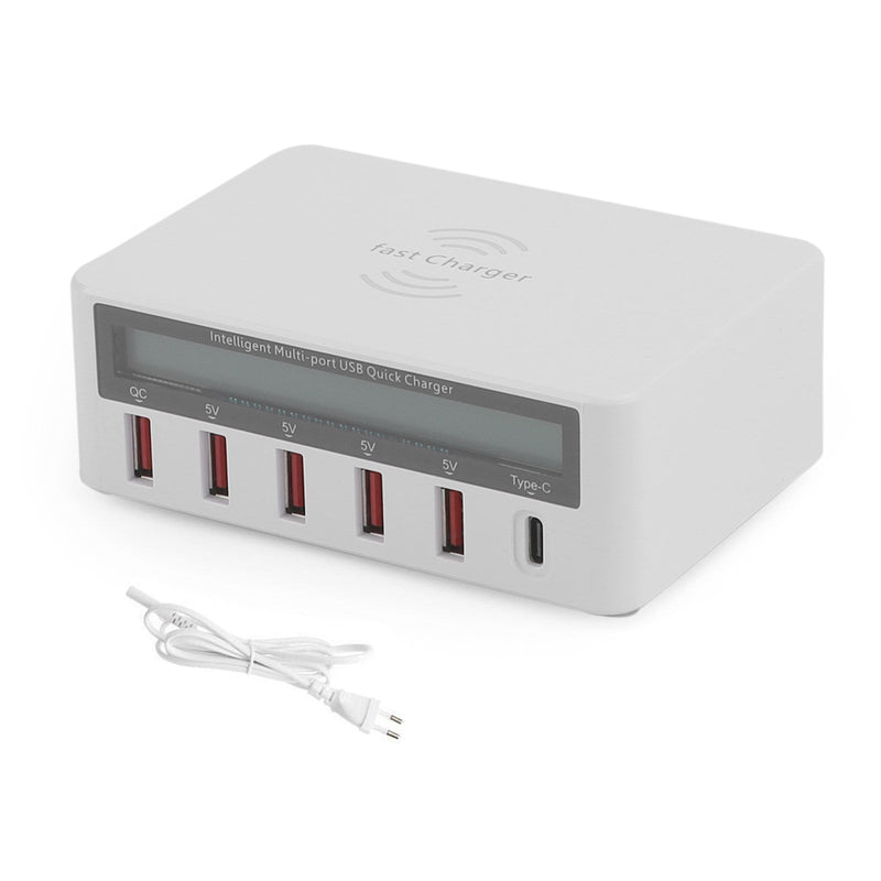 Multiport Quick USB Charger Station langattomalla latausalustalla LCD-näyttö EU