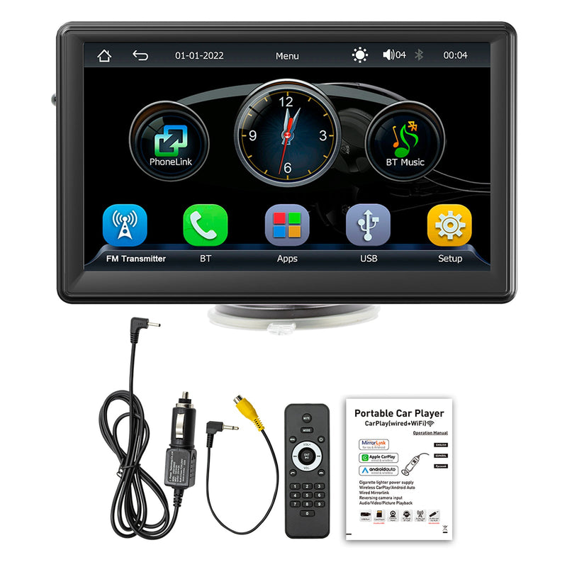 7" Wireless Carplay Bluetooth Stereo Radio FM Auto MP5-soitin + 4 LED-kamera