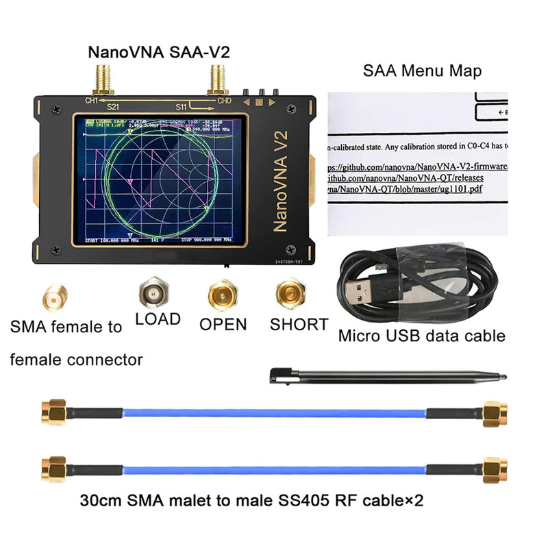 NanoVNA V2 3G 3,2" vektoriverkkoantennin analysaattori 50kHz-3GHz lyhytaaltoille