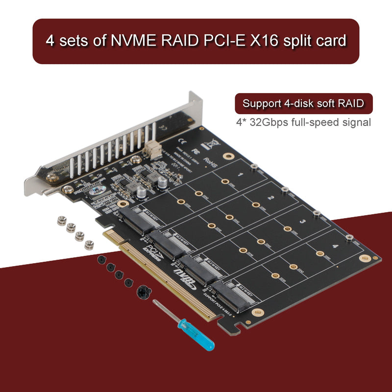 M.2 NVME SSD - PCI-E 4.0 X16 sovitinlaajennuskortti tukee PH44 2280 2242