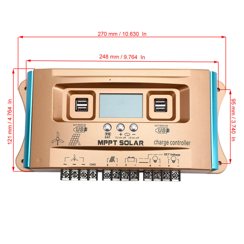 60A MPPT AUTO Dual USB Vento Solar Híbrido Carregador Controlador Carregador 12V-60V 