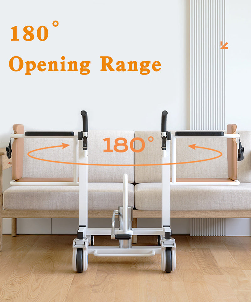 Patientenstuhl, hydraulischer Hubrollstuhl mit um 180° geteiltem Sitz und Tisch