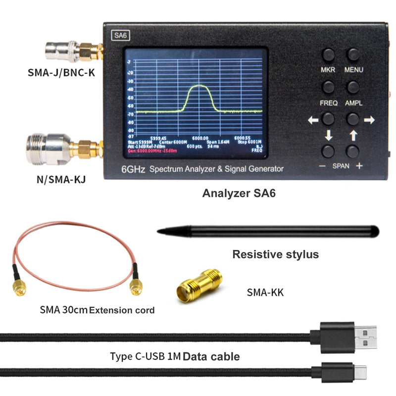 SA6 6GHz portátil de mano 3,2" generador de señal analizador de espectro 35-6200MHz