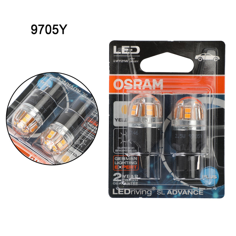 2x para lâmpadas auxiliares de carro OSRAM 9705Y LED WY21W 12V2.5W WX3X16D