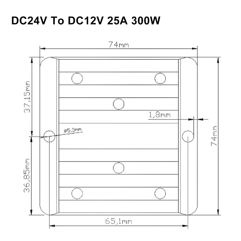 Vanntett 24V til 12V 25A 300W DC/DC strømomformer nedtrappingsregulator