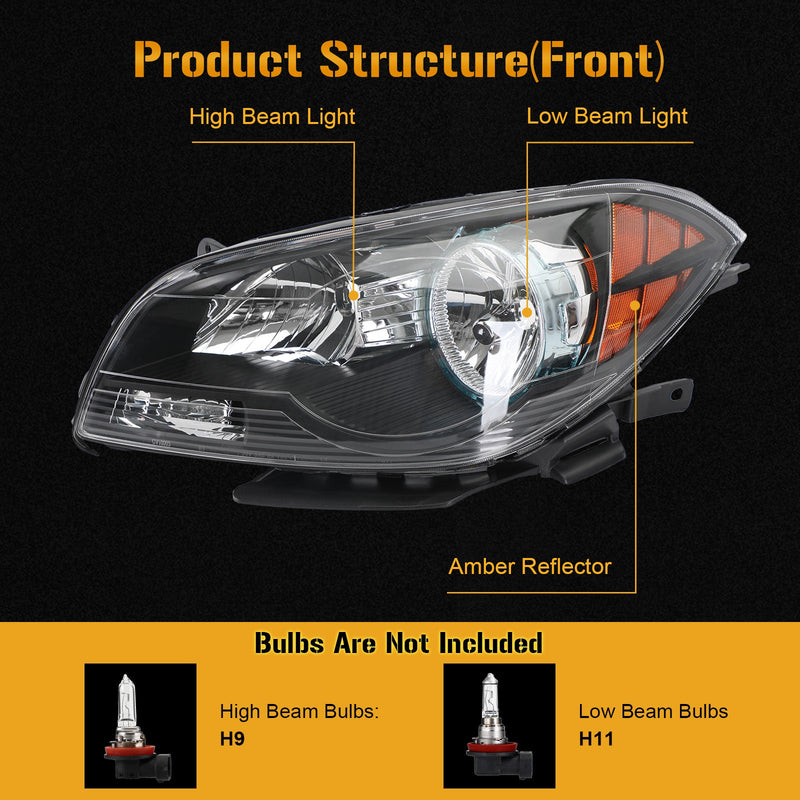 Schwarzes Gehäuse, klare gelbe Scheinwerfer für Chevr Malibu 2008–2012 Generic