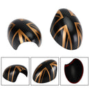 2 capas de espelho com bandeira Union Jack UK para MINI Cooper R55 R56 R57 preto/dourado