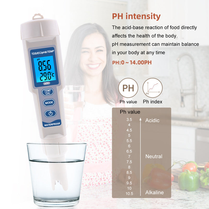 4In1 PH/TDS/EC/Temperature Meter Digital Water Quality Monitoring Tester Test Tool