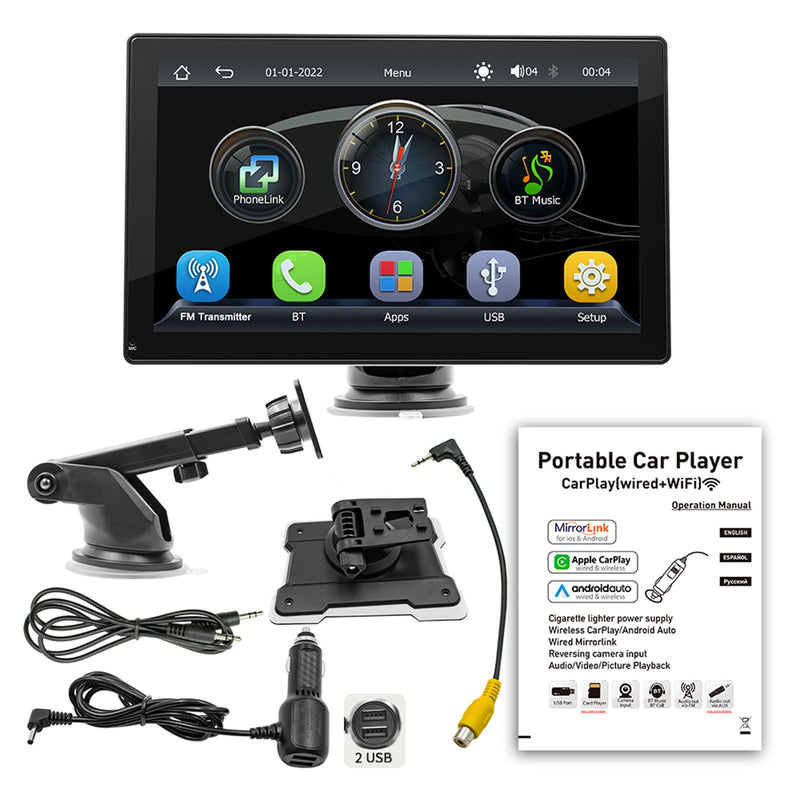 Reproductor MP5 para coche de 9 pulgadas, Apple Carplay/Android, Radio Bluetooth para coche, 4 cámaras LED