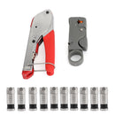 Kompressionsstripperværktøj Koaksial F-type crimper + 10 STK RG6 crimpkonnektorer