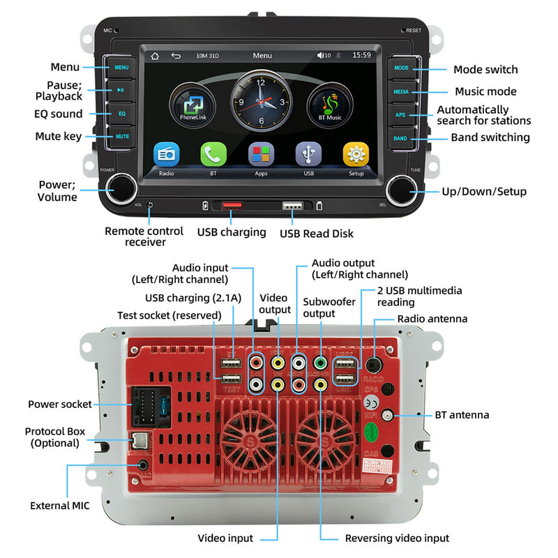 7" Volkswagen Auto Bluetooth Radio Auto MP5 Player Wireless Carplay + 4 LED Kamera