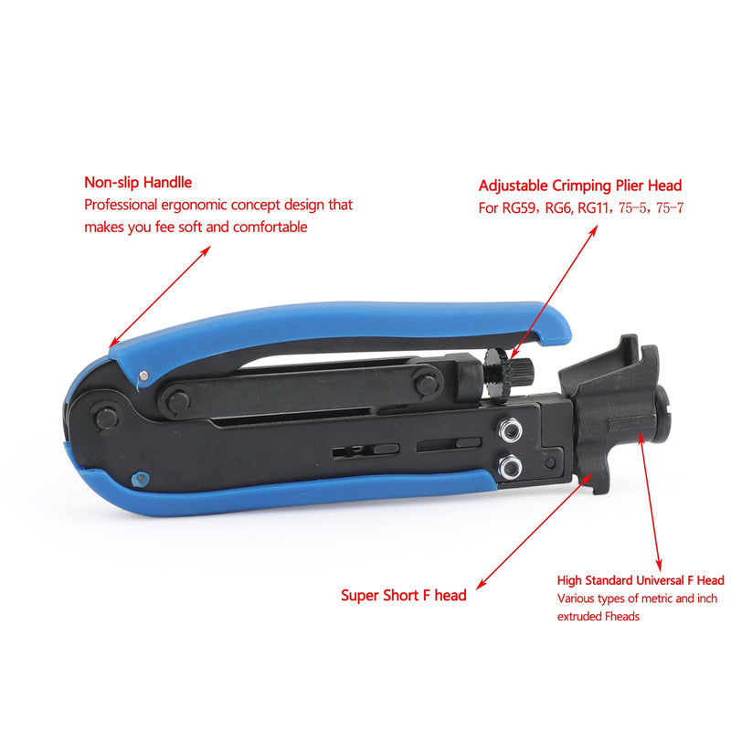 F-Typ Koaxial-Kompressionswerkzeug Koaxialkabel-Crimper-Kit Einstellbar RG6 RG59 RG11