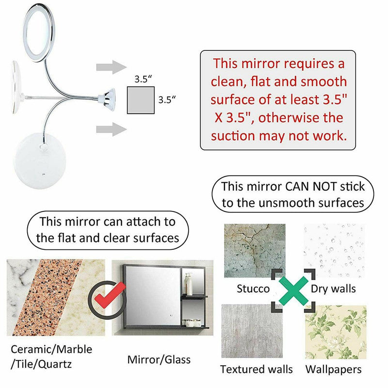10x Elastyczne lusterko do makijażu na gęsiej szyi z uchwytami na oświetlenie LED Łazienka z przyssawką 7"