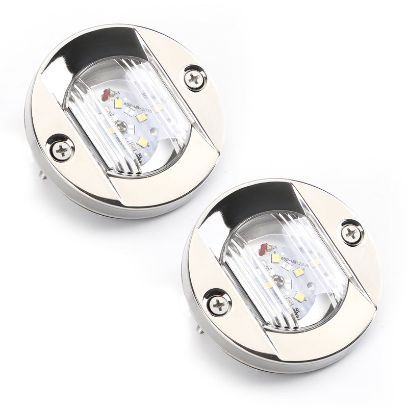 2 peças LED barco marinho iate espelho cromado âncora luz de popa redonda 2835-SMD 12V