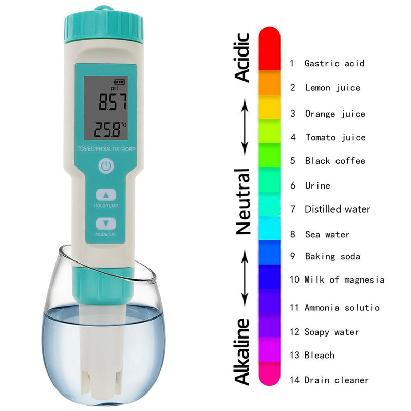 Medidor de calidad del agua del probador Digital de salinidad PH-TDS-TEMP-SG-EC-ORP 7 en 1
