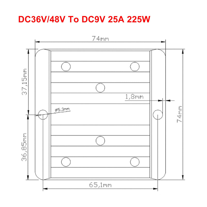 Vedenpitävä DC 36V/48V - 9V 25A 225W alennettu teholähteen muuntimen säädin