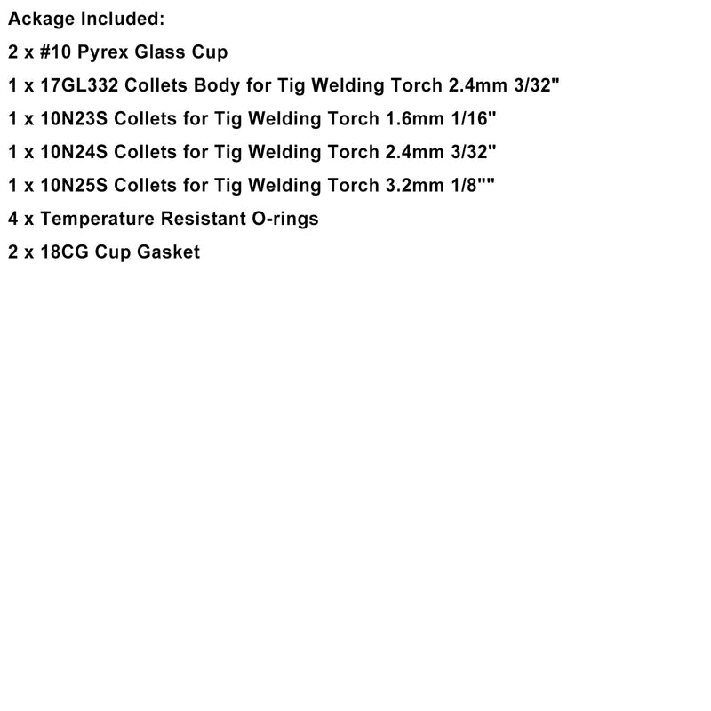 12-teiliges Pyrex-Glasschalen-Tig-Schweißbrenner-Zubehör-Kit für Wp-17/18/26