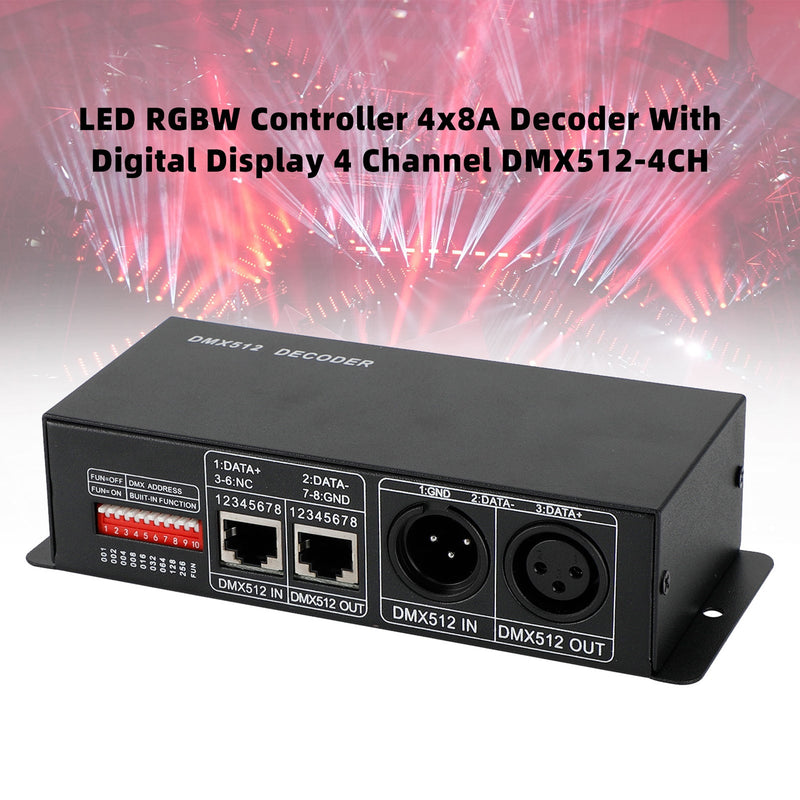 LED RGBW kontroller 4x8A dekoder med digitalt display 4 kanals DMX512-4CH