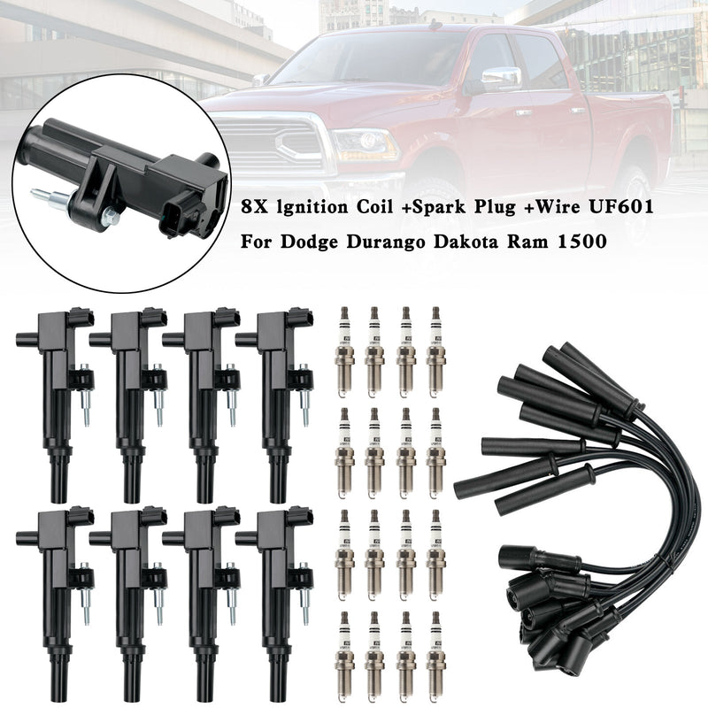 8X Zündspule + Zündkerze + Draht UF601 für Dodge Durango Dakota Ram 1500 GN10458 5C1706 IGC0164 C755