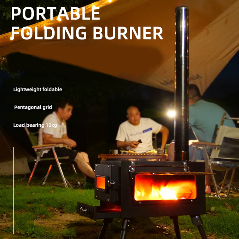 Estufa de leña portátil para acampar al aire libre, tienda de campaña con tubo para cocinar en tienda