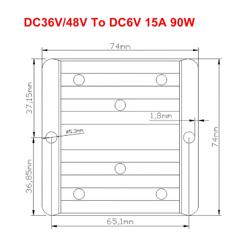 Vanntett DC 36V/48V til 6V 15A 90W nedtrappingsregulator for strømforsyning