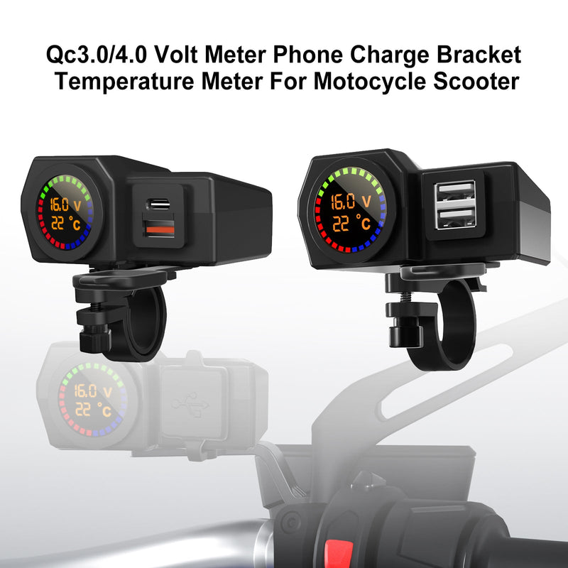 Qc3.0 Voltímetro Carregador de Telefone Medidor de Temperatura para Moto Scooter BlackB Genérico