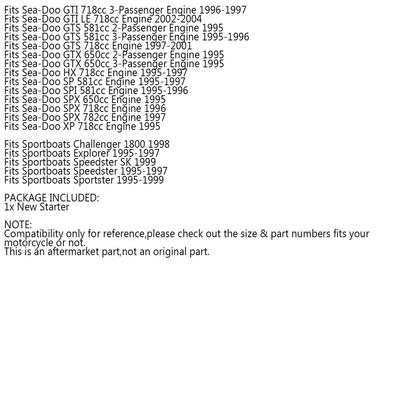 Starter para Sea-Doo GT GTI GTS GTX HX SP SPI SPX XP 580 587 650 657 717 718 720 Genérico