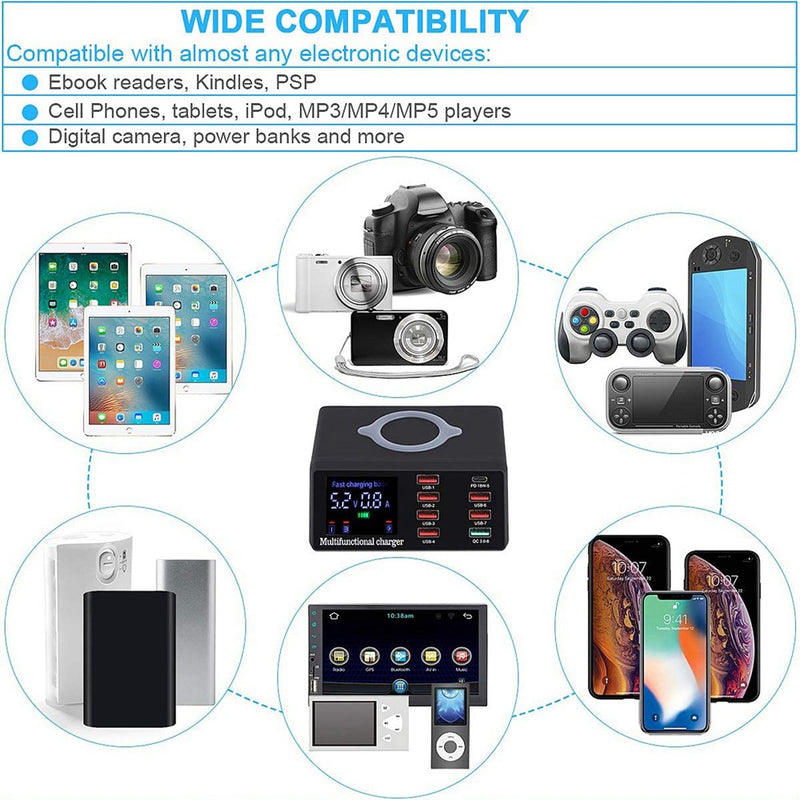 Szybka ładowarka USB QC 3.0 PD o mocy 100 W. Bezprzewodowa stacja ładująca z wtyczką EU