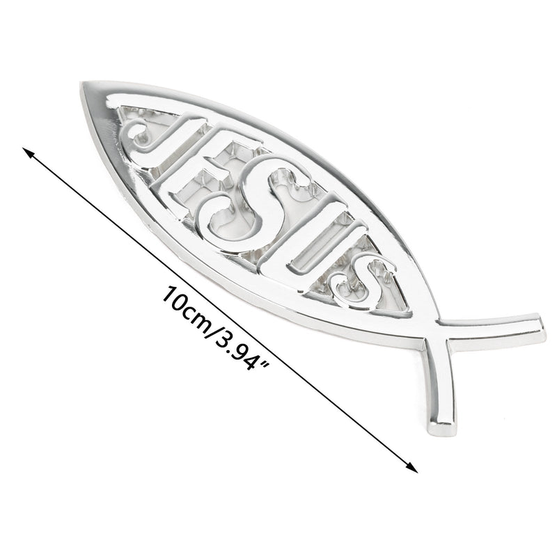 3D-bilklistremerke Emblem-klistremerke Religiøs Gud for Jesus Kristen fisksymbol Sølv