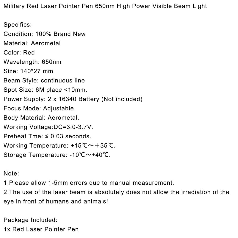 Militär röd laserpekare, 650nm, synligt ljus med hög effekt