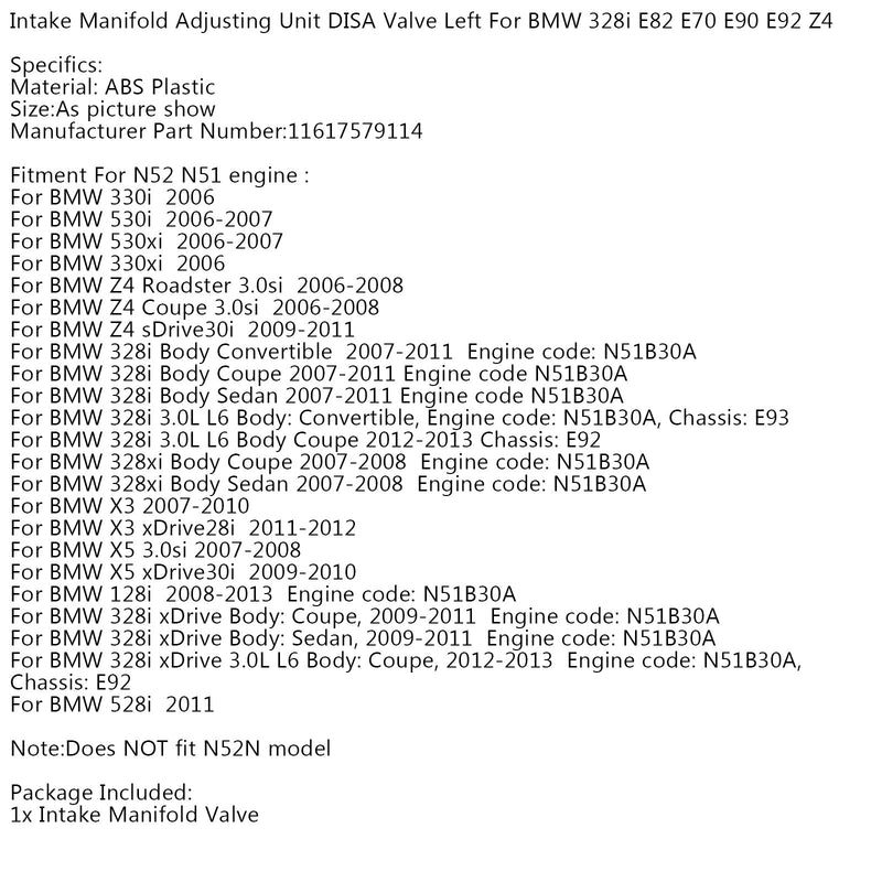 Unidade de ajuste do coletor de admissão de aventura para BMW 328i E82 E70 E90 E92 Z4