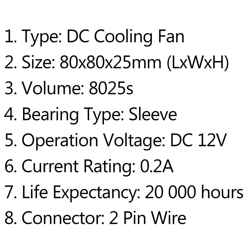 10 STÜCKE DC Brushless Cooling PC Computerlüfter 12 V 8025s 80 x 80 x 25 mm 0,2 A 2-poliger Draht