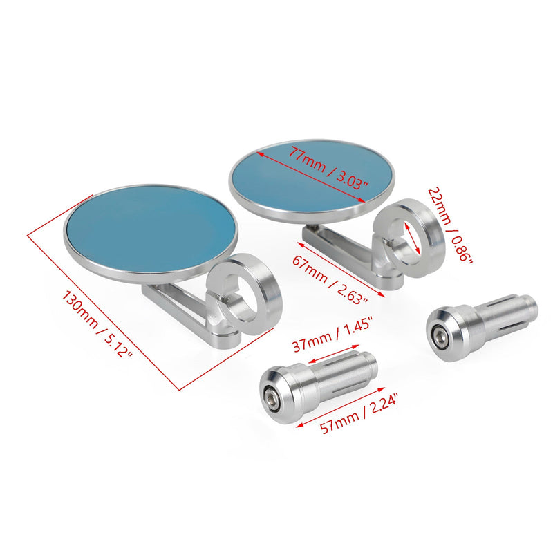 Aluminium-Lenkerendenspiegel 7/8"-1" Silber Kurzer Lenkerende 3" Runde Spiegel Allgemein